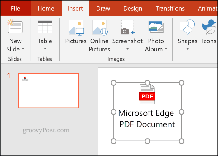 En infogad PDF-fil som ett objekt i PowerPoint