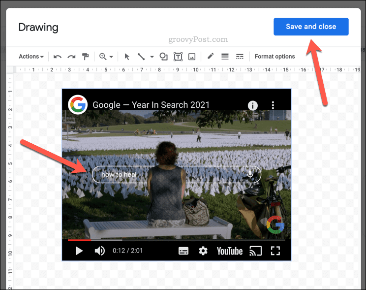 Spela upp en YouTube-video i en Google Dokument-ritning