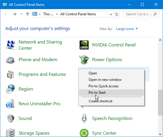 Fäst kontrollpanelen Artikel Windows 10 Start