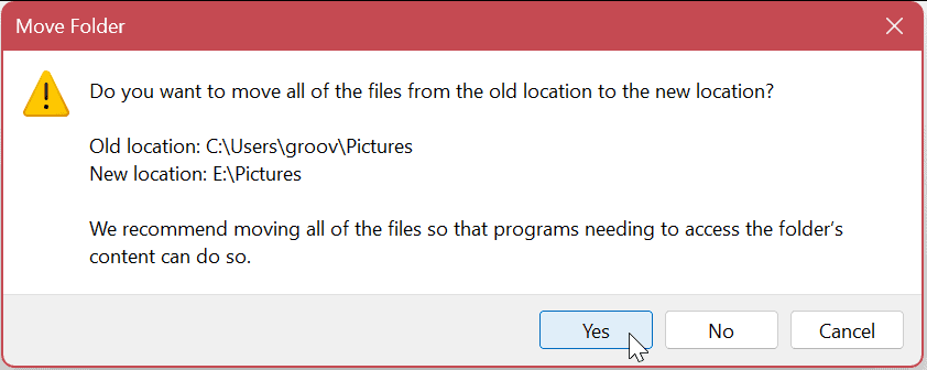 Flytta standardanvändarmappar på Windows 11