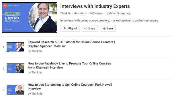 Thinkifics YouTube-kanal har en serie intervjuer med online-kursskapare.