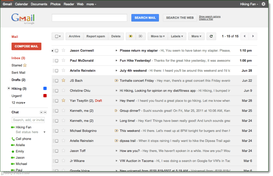 Gmail-inkorgsvy, förhandsgranska tema