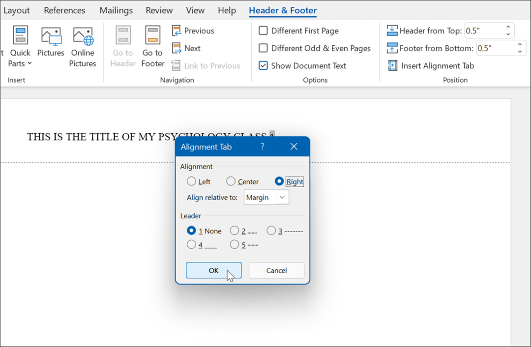 alignment tab höger format apa style i Microsoft Word