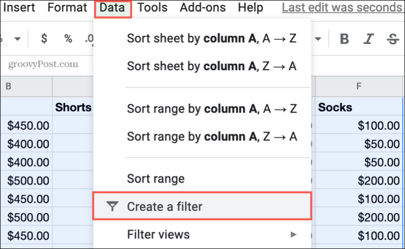 Skapa ett filter i Google Sheets