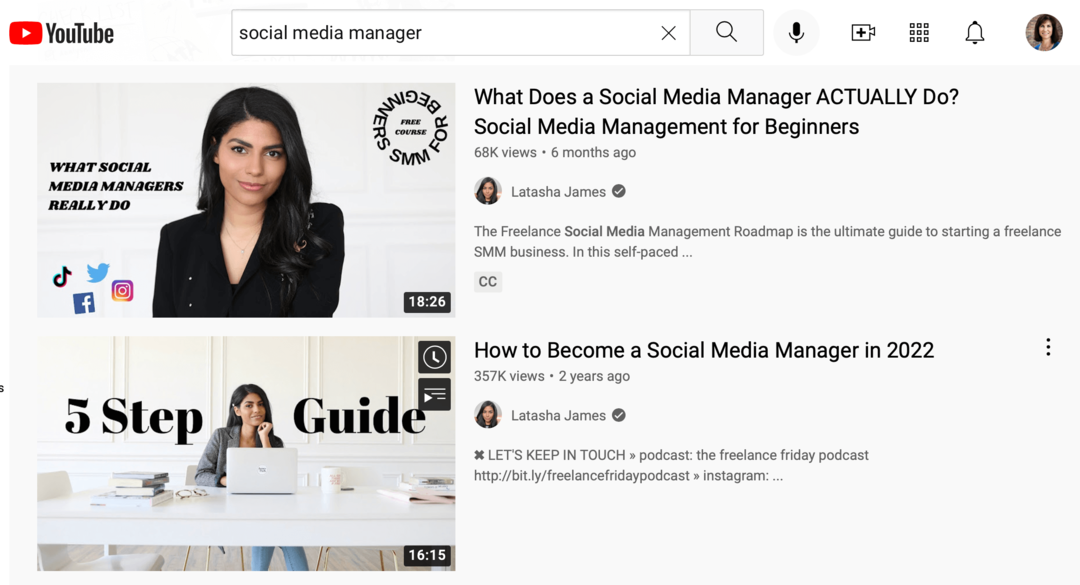 bild av YouTube-sökresultat för " social media manager"