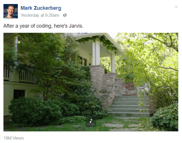 I en serie videoposter på sin offentliga sida debuterade Mark Zuckerberg Jarvis, ett nytt personligt AI-system med Facebook-verktyg, naturliga språkuppmaningar och ansiktsigenkänning.