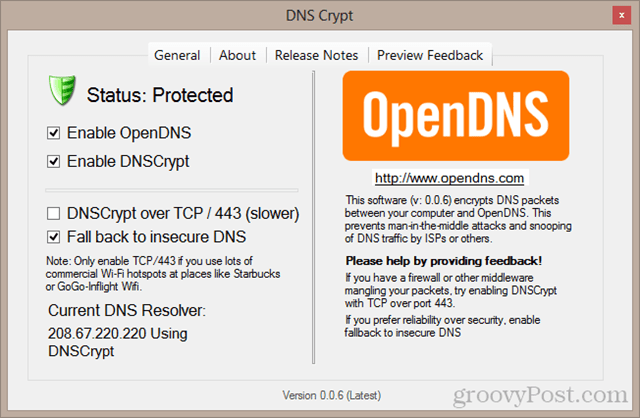 DNS Crypt-kontrollpanelen