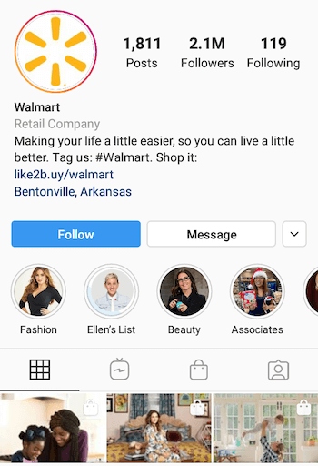exempel på Instagram-affärsbio med en uppmaning till handling (CTA)