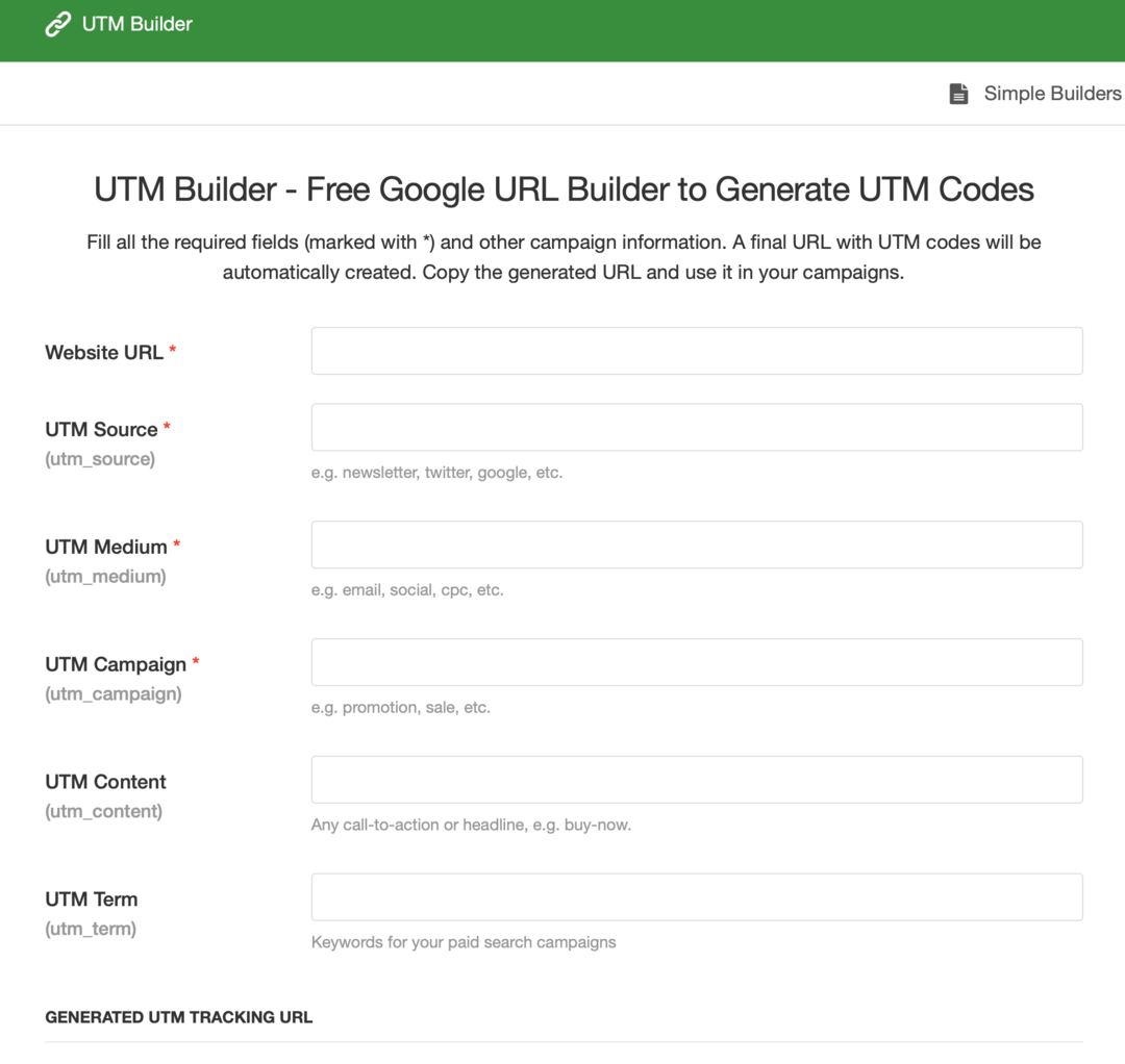 bild av UTM Builder-formuläret