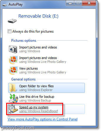 spela automatiskt ett SD-kort i Readyboost från Windows 7
