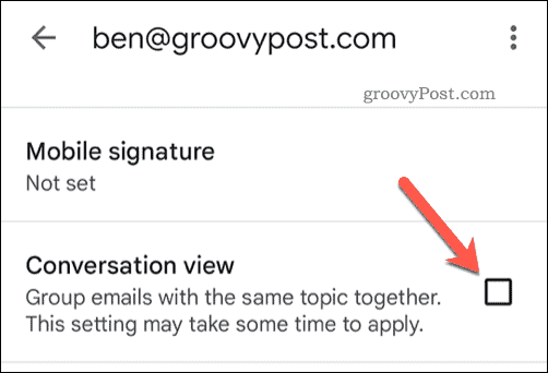Inaktivera konversationsvyn i Gmail-mobilappen