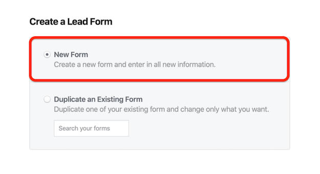 Nytt formuläralternativ i Facebook Skapa ett Lead Form-fönster