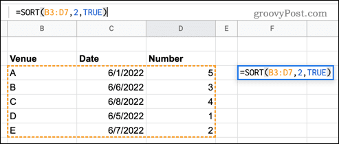 Använder funktionen SORTERA i Google Sheets