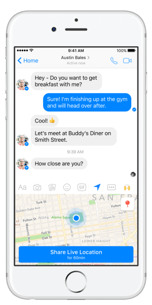 Facebook Messenger introducerar Live Location-funktionen.