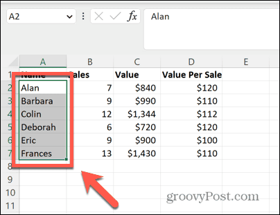 excel välj intervall