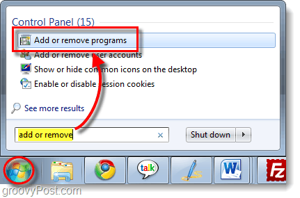 lägg till eller ta bort program i Windows 7