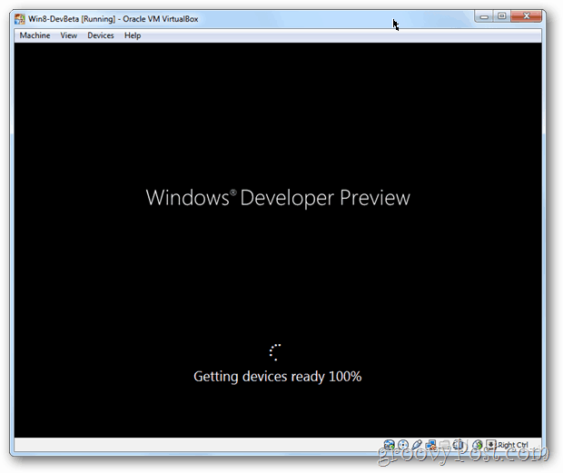 VirtualBox Windows 8 startbild efter installationen