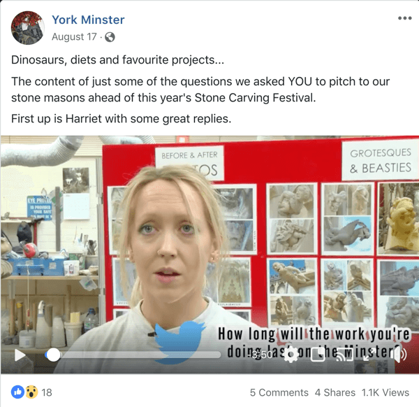 Exempel på Facebook-inlägg som stöder en AMA från York Minster.