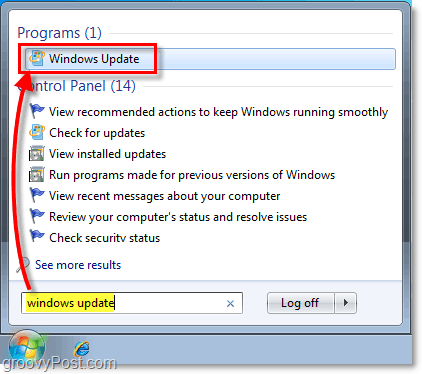 Starta Windows 7 Windows Update: Skärmdump