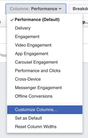 Du kan anpassa kolumnerna som visas i din Facebook-annonsresultatstabell.
