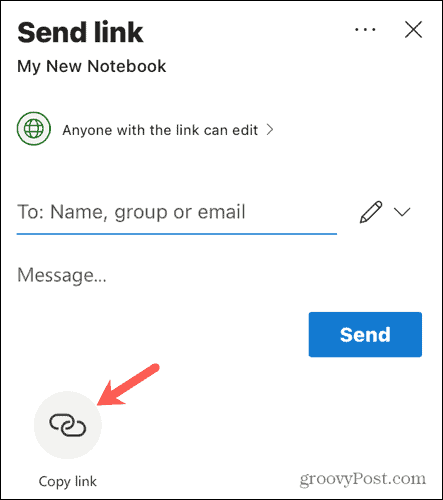 Skaffa en delningslänk i OneNote för webben