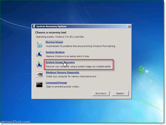 Windows 7 har 5 olika sätt att återställa ditt system, välj systembildåterställning