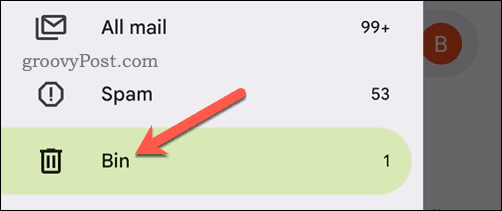 Öppna papperskorgen i Gmail-appen på mobilen