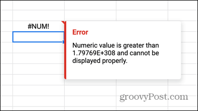 google sheets num felet är för stort