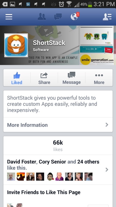 shortstack facebook-sida på mobil enhet