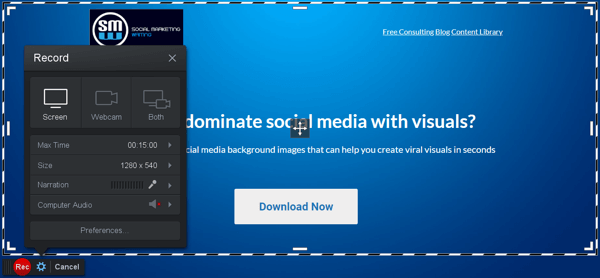 Sätt för B2B-företag att använda onlinevideo, exempel på Screencast-O-Matic-videoredigerare