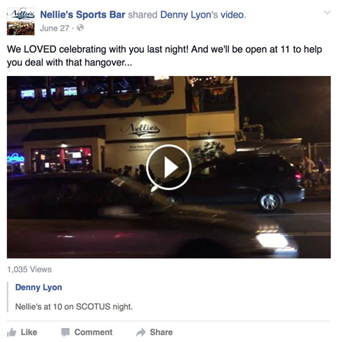 Nellies Sports Bar Facebook-inlägg
