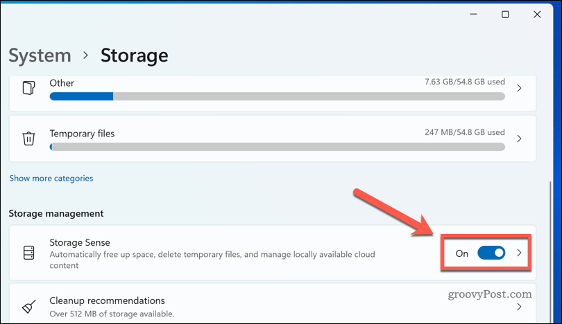 Aktivera Storage Sense på Windows 11
