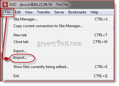 Importerar FileZilla Site Manager-poster