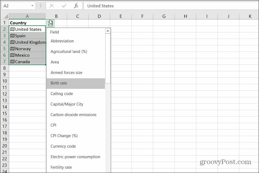 välja landgeografidata i Excel