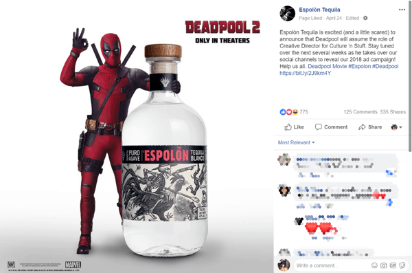 Det tidiga surrandet från Deadpool-övertagandet fick folk att prata om och dela varumärket Espolòn.