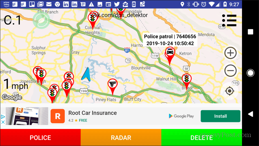 polisdetektor-app för Android
