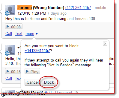 Blockera samtal Google Voice
