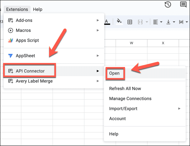 google sheets öppna api-anslutningen