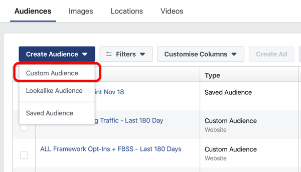 Möjlighet att skapa en Facebook-liknande publik under Skapa publik i Facebook Ads Manager.