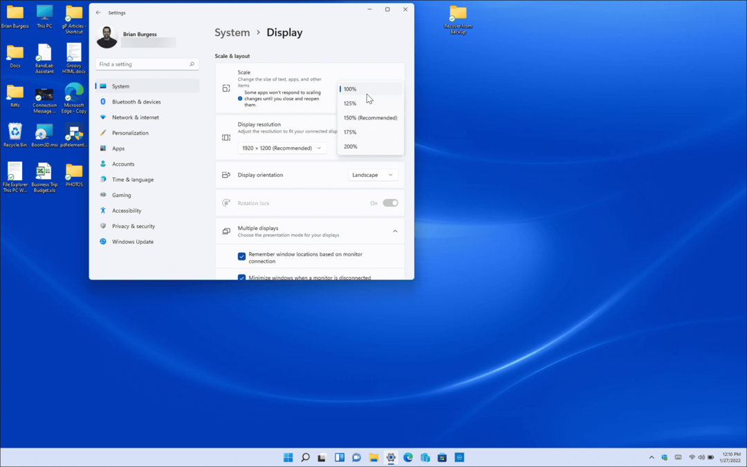 liten justera skärmskalainställningar på Windows 11