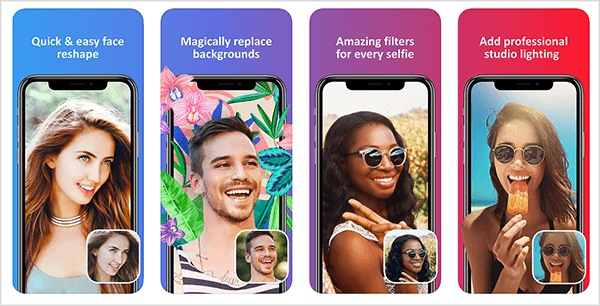 Facetune 2 är ett enkelt sätt att ta fram dina selfies. Förhandsgranskningen av iTunes App Store visar hur appen justerar ett ansikte, ersätter en bakgrund, filtrerar färg och åtgärdar belysningsproblem.