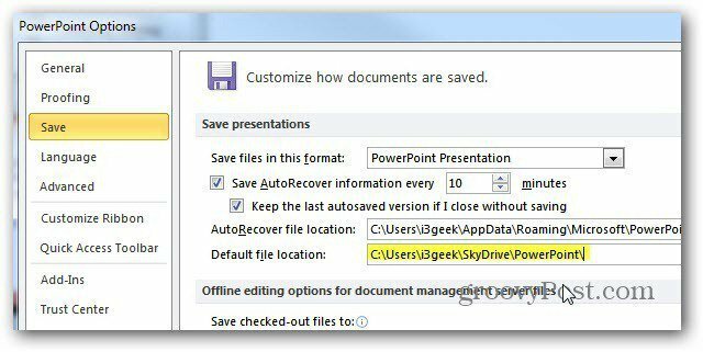 PowerPoint SkyDrive-sökväg