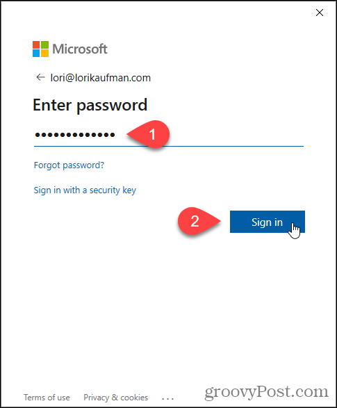 Ange lösenord för Microsoft e-post