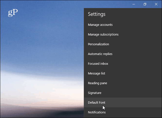 Standardteckensnitt Windows 10 Mail-app