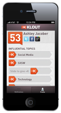 klout iPhone-appuppdatering