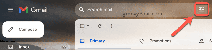Gmail avancerad sökknapp