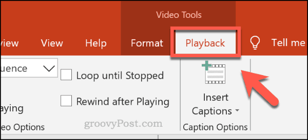 Fliken för uppspelningsmeny för videor i PowerPoint