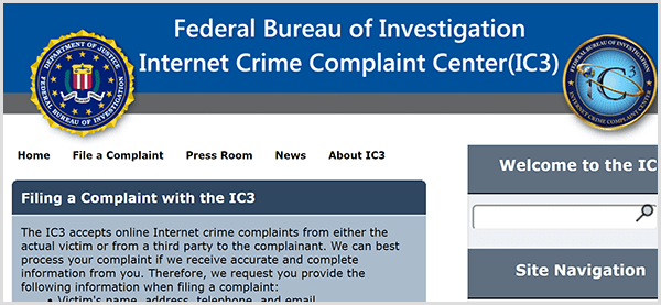 Om någon efterliknar ditt företag, rapportera den bedrägliga aktiviteten till FBI Internet Crime Complaint Center.