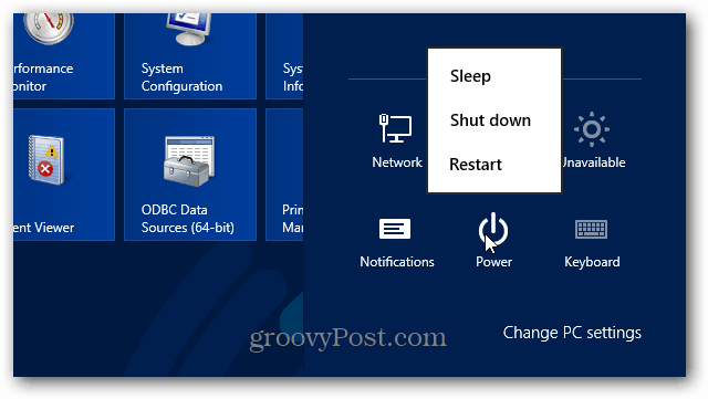 Strömknapp Windows 8