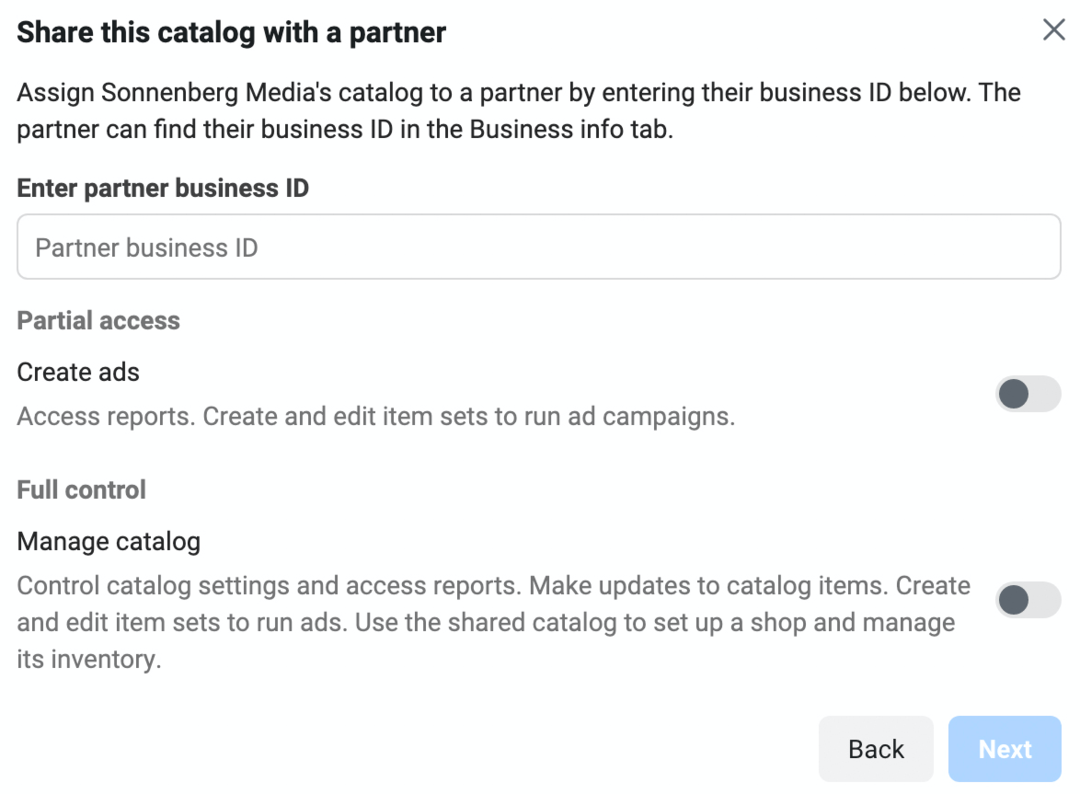 bild av Dela den här katalogen med en partner-skärm i Meta Business Manager